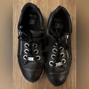 ARA HighSoft Black Leather Side-Zip Sneakers Women’s US 6.5 / EU 37